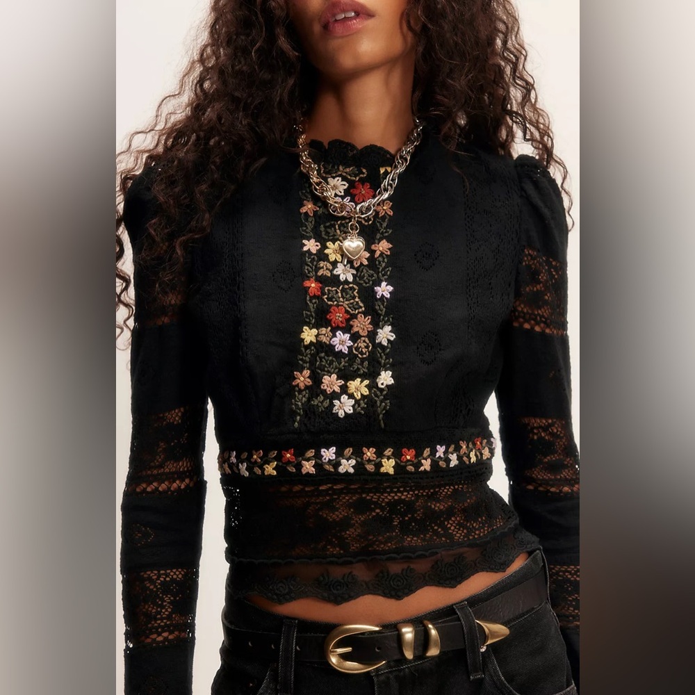 NWT FREE PEOPLE Garden Grace Top | Black MSRP $198 Size S Runs Small